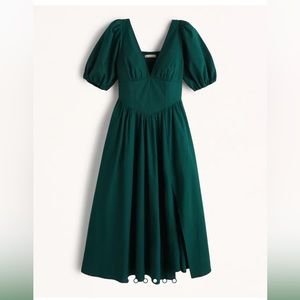 Abercrombie Puff Sleeve Corset Midi Dress Green Medium